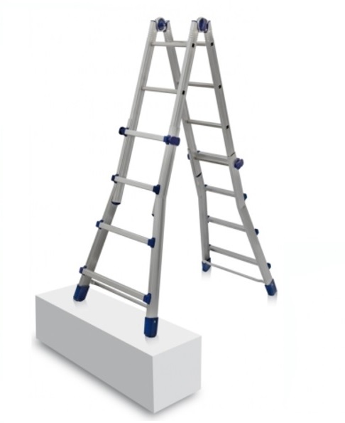 Scala Multiuso In Alluminio 4+4 Gradini - Telescopica, Professionale, Made In Italy, Portata 150 Kg - Foto 2