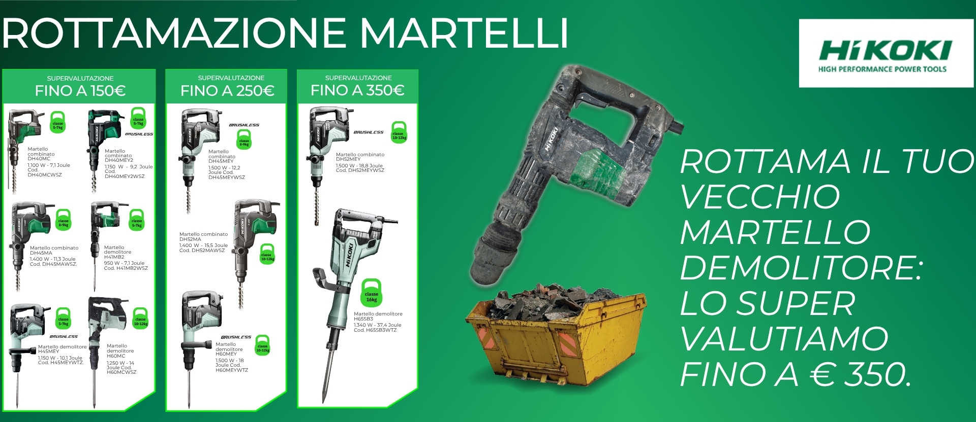 Rottamazione martelli HiKOKI da Vanzo Centro Fer: sconto fino a 350 euro