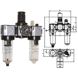 vendita online Gruppi filtro-riduttore-lubrificatore variobloc con svuotamento manuale bicchieri in policarbonato trasparente Filtri aria compressa​ Ewo