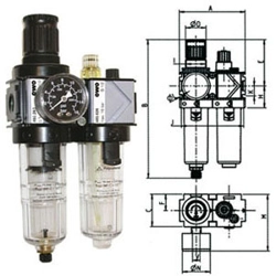 vendita online Gruppi filtro-riduttore-lubrificatore variobloc con svuotamento manuale bicchieri in policarbonato trasparente Filtri aria compressa​ Ewo