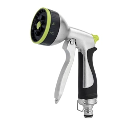vendita online Pistola metallo cromato 8 regolazioni d'innaffio Lance per irrigazione Aquajet