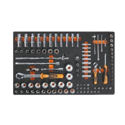 vendita online Vassoio con 98 utensili, bussole lunghe 1/4" e da 1/2" m100 Set di chiavi e bussole Beta