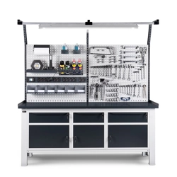 vendita online Banco work 2015 con piano in acciaio mm.2000x705x2098h - grigio ral7035+ral7016 Banchi da lavoro Fami