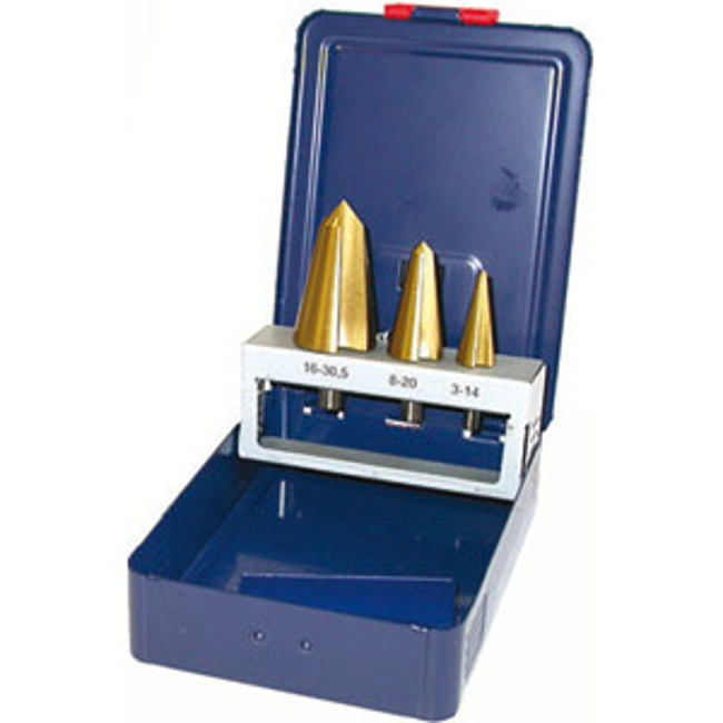 Vendita online ASSORTIMENTI FRESE CONICHE PER LAMIERE 3 PZ. IN ACCIAIO HSS RIVESTIMENTO TIN
